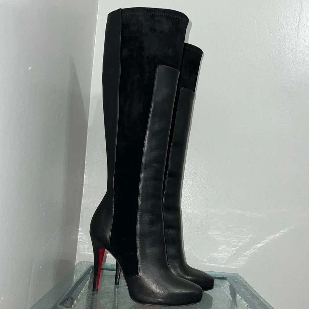 Christian Louboutin black leather and suede knee high boots - Picture 7 of 15